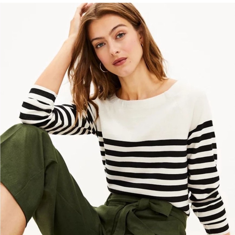 LOFT boatneck black and cream striped top